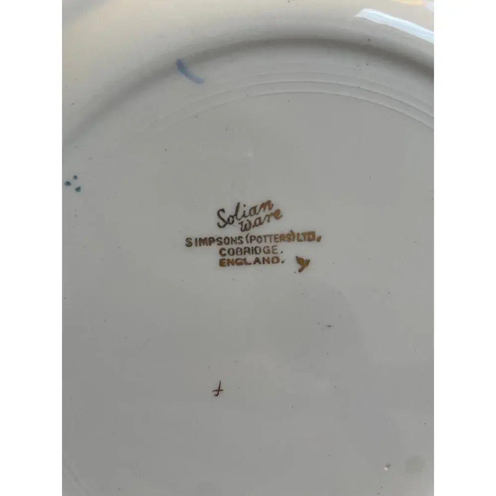 Vintage Solian Ware Simpsons Cobridge England 10.5” Floral Gold Plate
